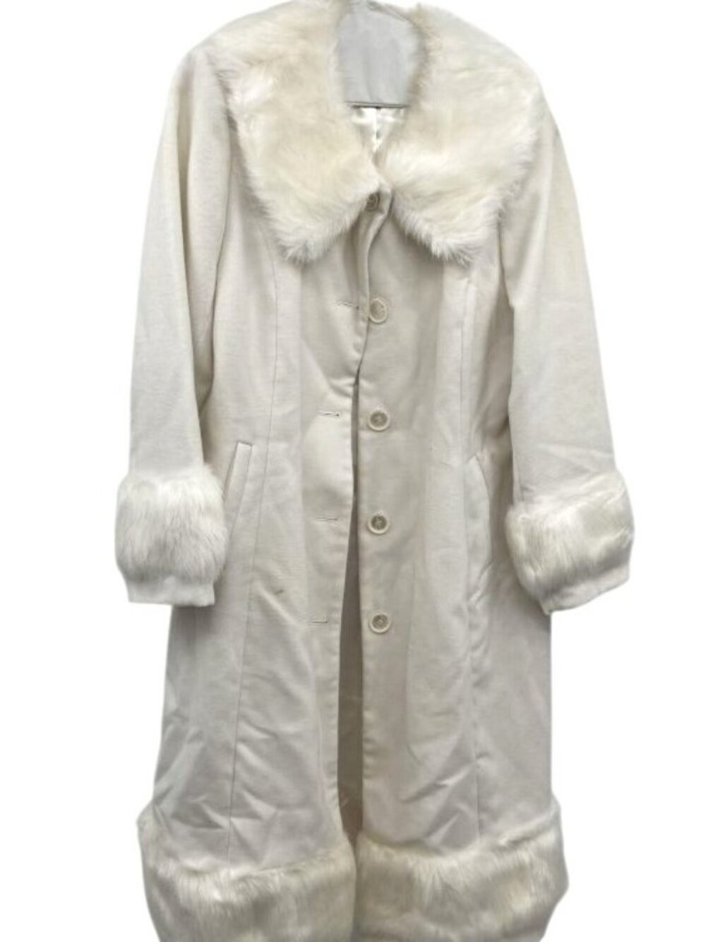 Luxe by Especially Yours White Faux Fur Trim Long Coat & Matching Hat Set Size 1